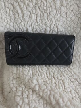 Chanel Quilted Black Leather Long Wallet